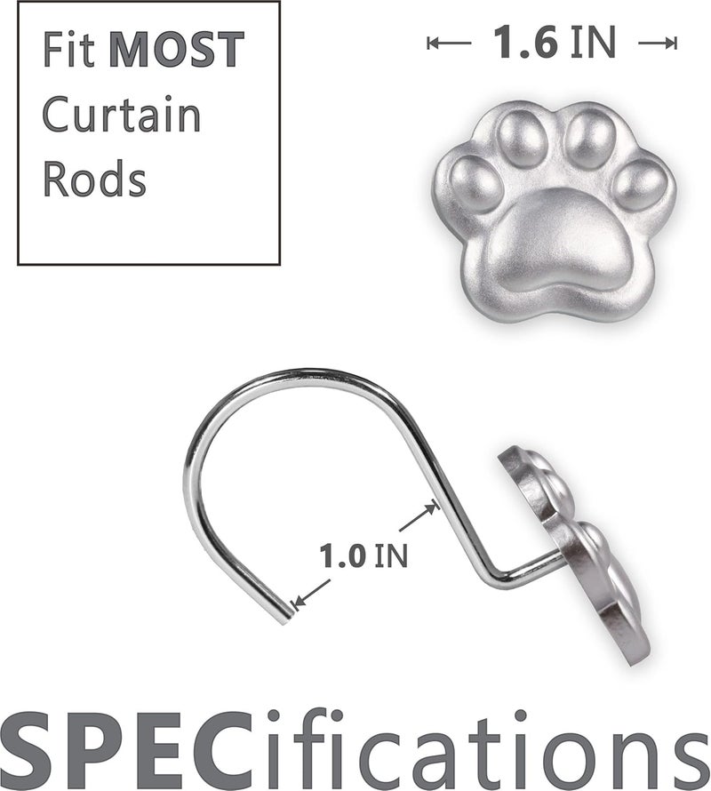 Popkozzi Silver Decorative Shower Curtain Hooks: Cute Lovely Funny Cat Dog Bear Animal Paw Print Shower Curtain Rings Hooks & Hangers for Kids Children Bathroom Décor - Set of 12 - Image 3
